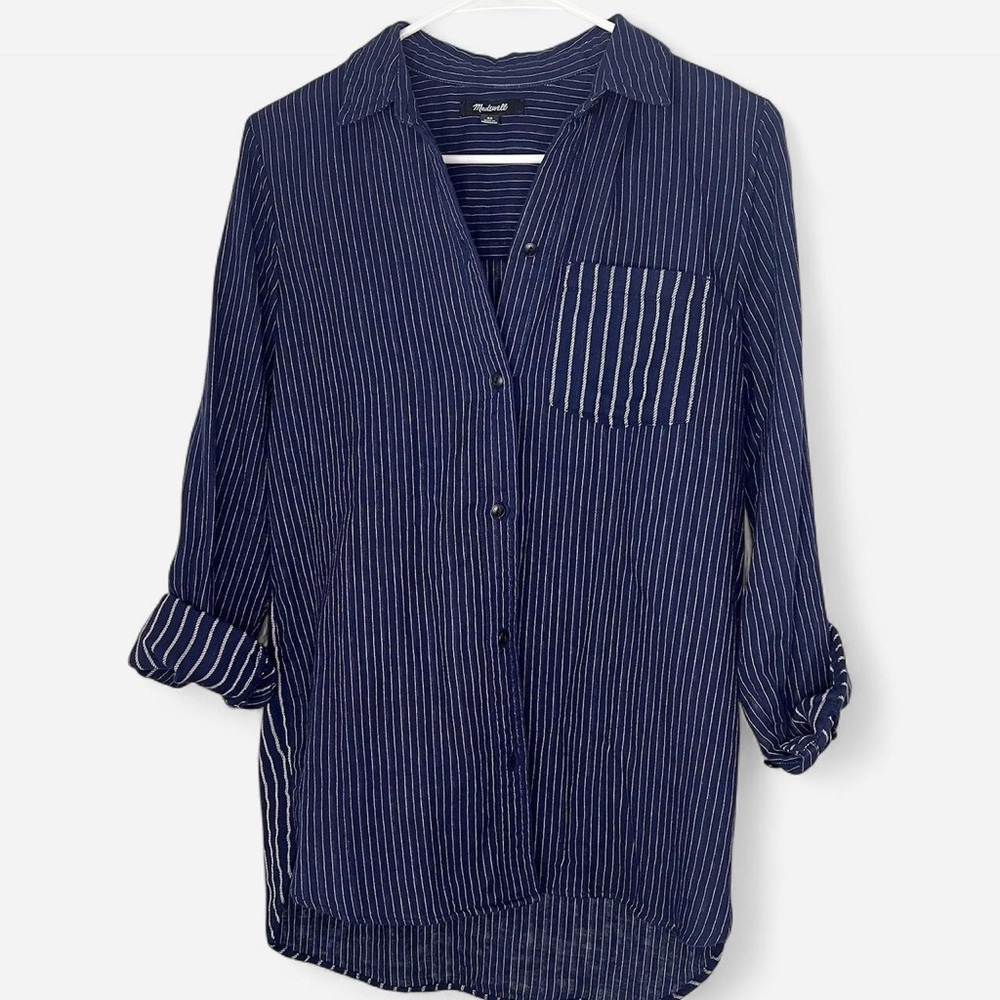 Madewell Navy Striped Casual Shirt
